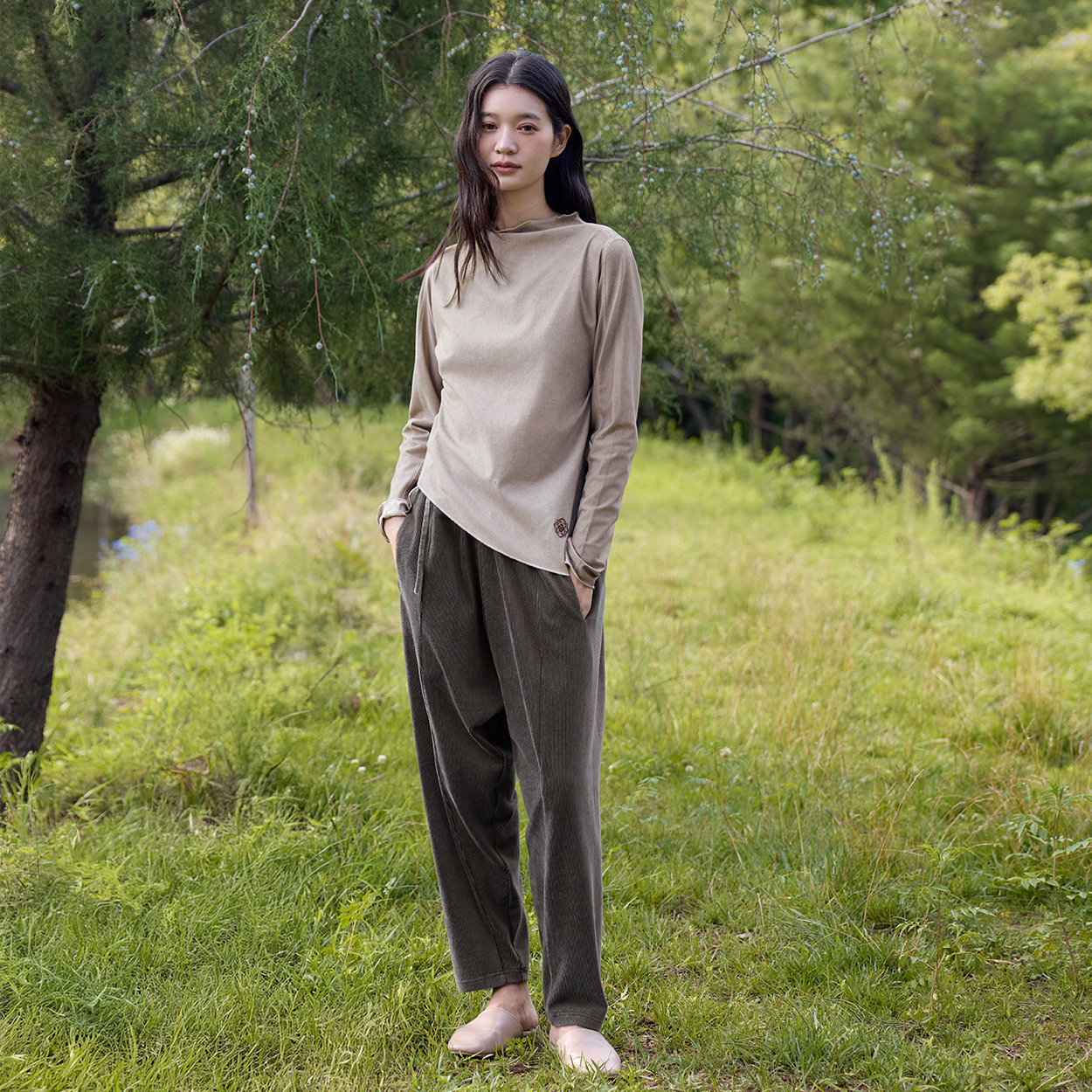 TALASA Cotton Corduroy Wide Leg Pants · Drawstring Waist · Side Pockets