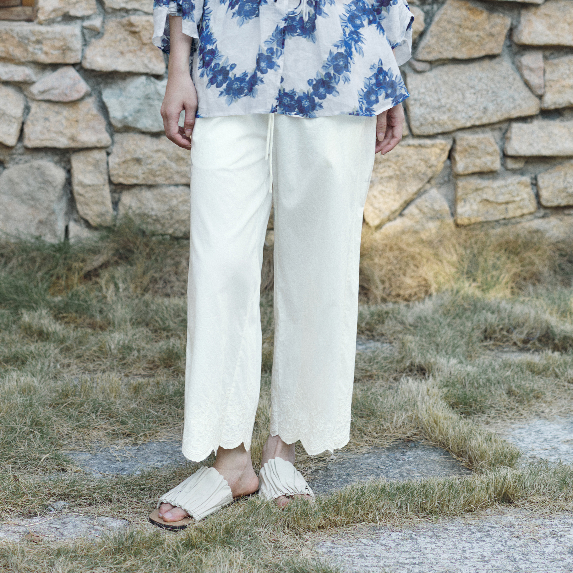 TALASA 100% Cotton Wide Leg · Scalloped Hem