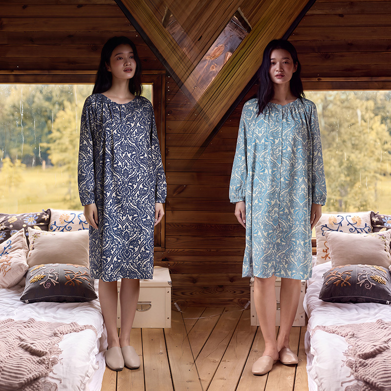 TALASA Pure Cotton Nightgown, Romantic French Countryside Floral Print