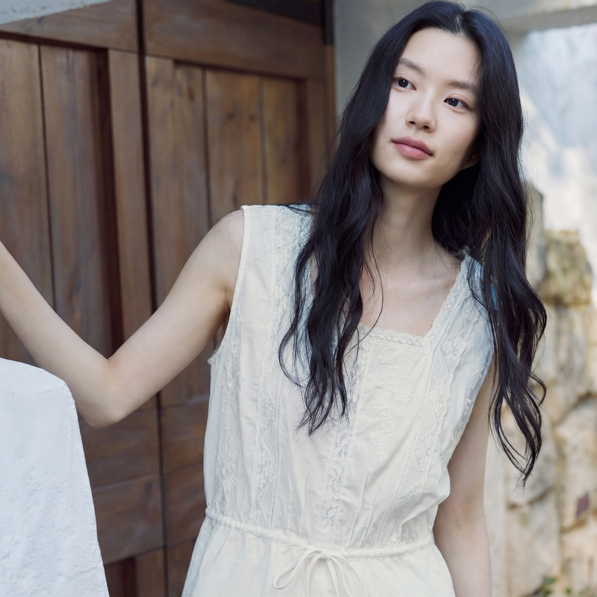 TALASA Cotton Voile Peplum Top · Square Neck · Scalloped Lace