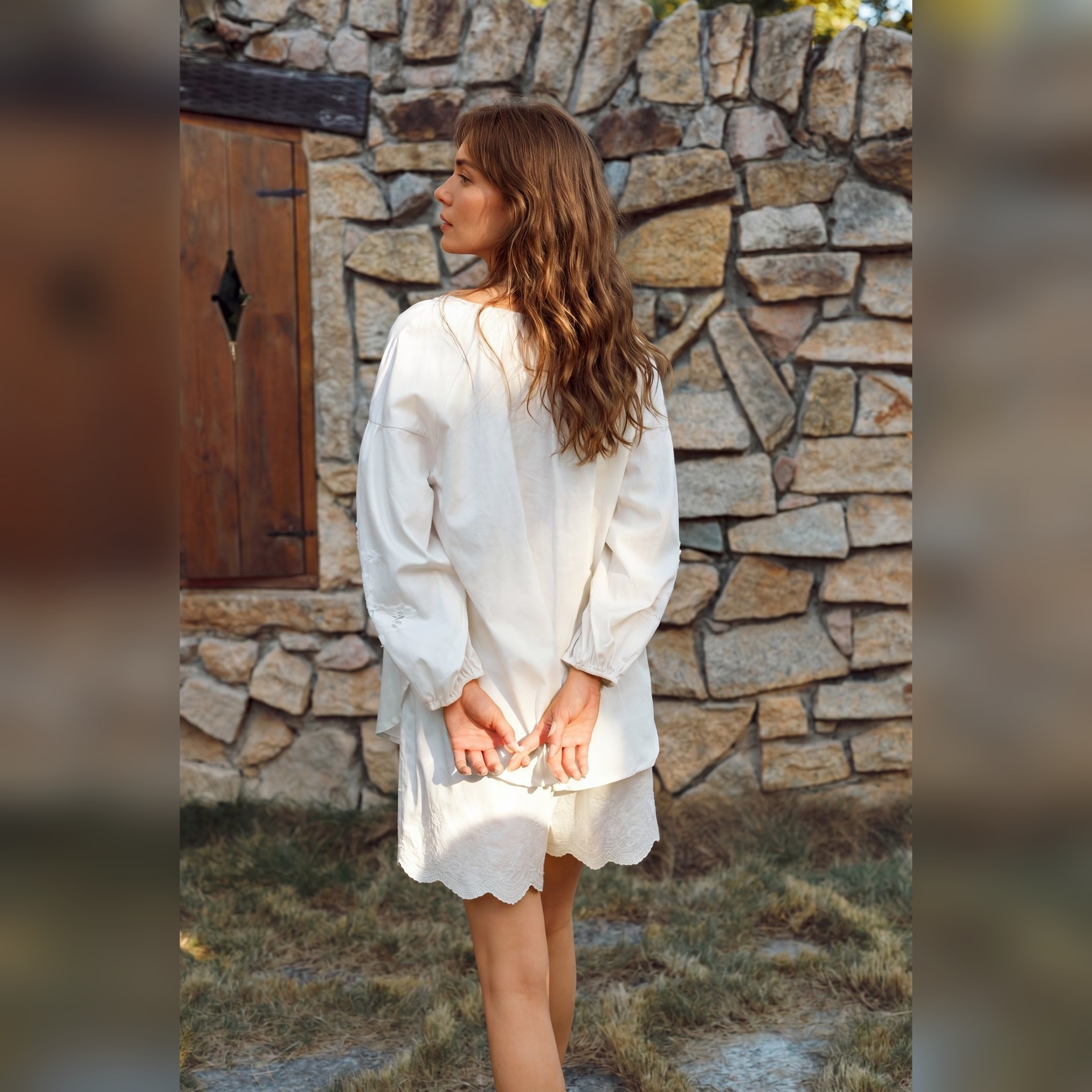 TALASA Cotton Sleep Shorts · Scalloped Embroidery