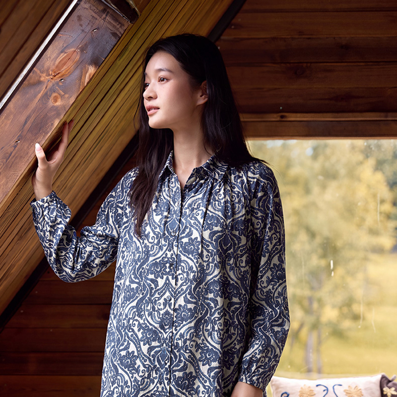 TALASA Pure Cotton Nightgown, Romantic French Countryside Floral Print