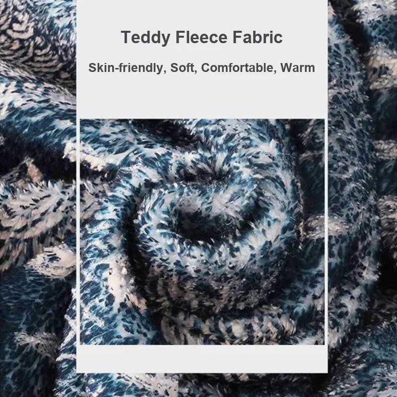 TALASA Teddy Fleece Loungewear Pants, Indigo Print, Loose Straight Leg