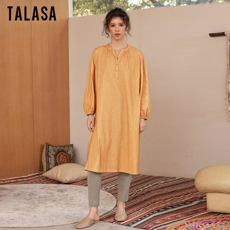 TALASA Print 100% Cotton Loose Loungewear Dress