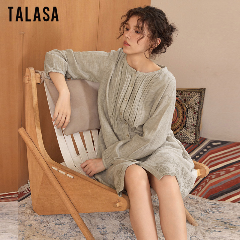 TALASA 100% Cotton Loungewear Dress, Hand Embroidered, Vacation Style