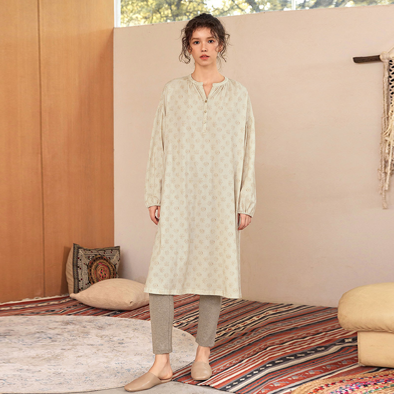 TALASA Print 100% Cotton Loose Loungewear Dress