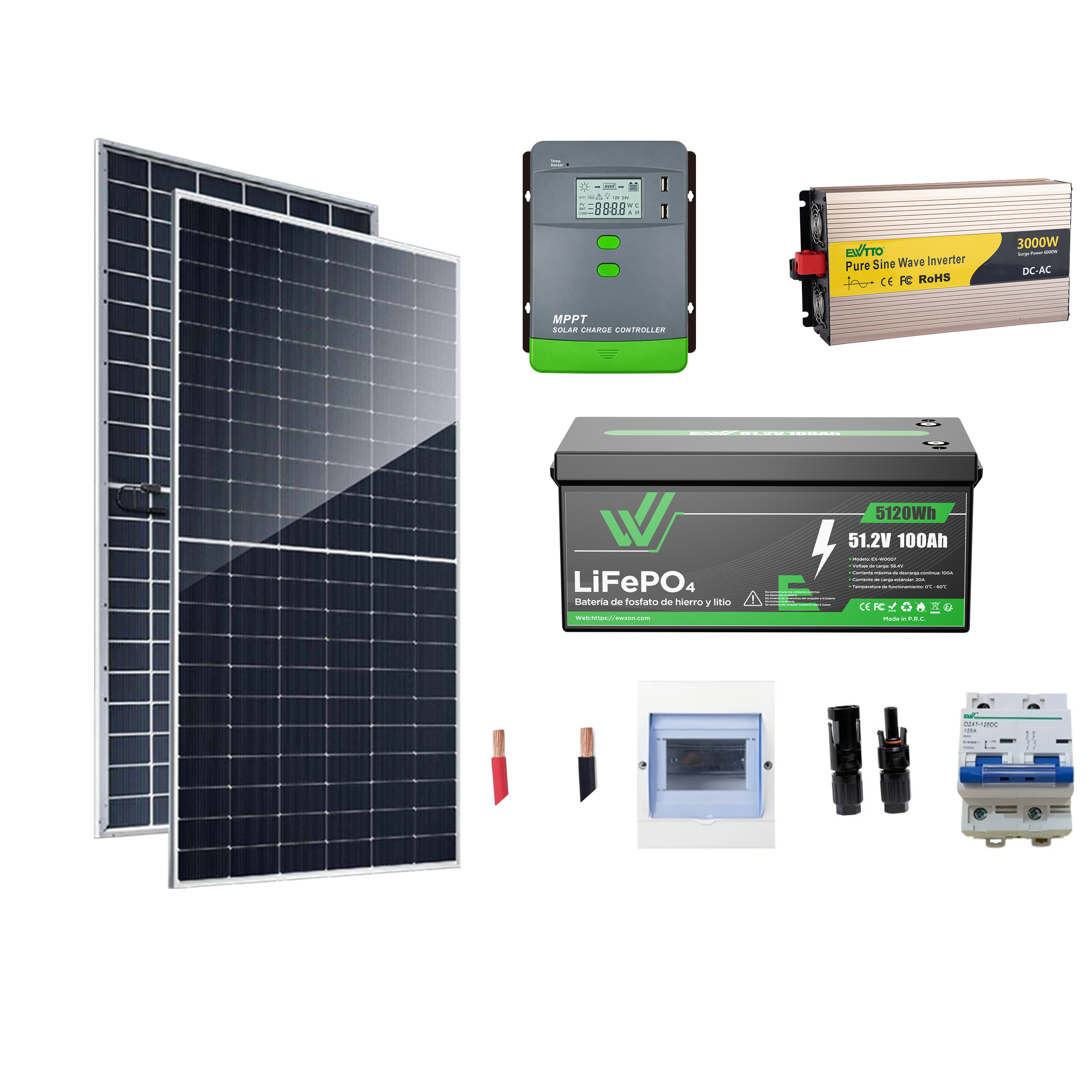 Kit Fotovoltaico Aislado para casa de &nbsp;3kW 51.2V 5.27kWh/d&iacute;a con pantalla LCD