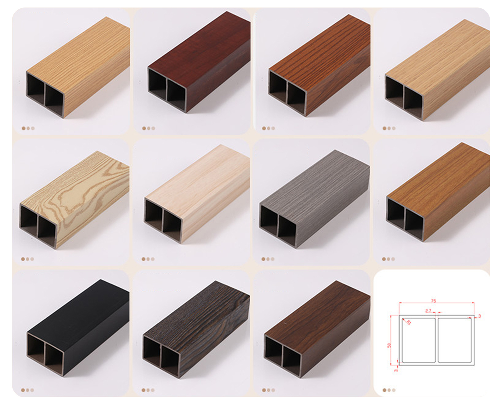 Supply Green Eco-friendly EcologicalWPC Timber Tube Wood square Hollow square Timbers Hebei for Home Commercial Useno Painting, ROYUE Material,Supply Green Eco-friendly EcologicalWPC Timber Tube Wood square Hollow square Timbers Hebei for Home Commercial Useno Painting