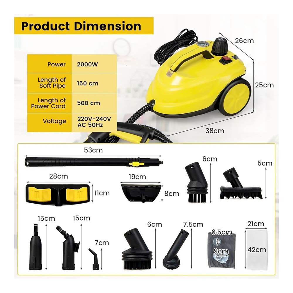 High Pressure Multi-purpose Steam Cleaner Ikono IK-8620 OEM Supply,Ikono Cleaning Appliance,5Bar Steam Cleaner IK-8620 360° Rotating Brush 2L Stainless Tank OEM