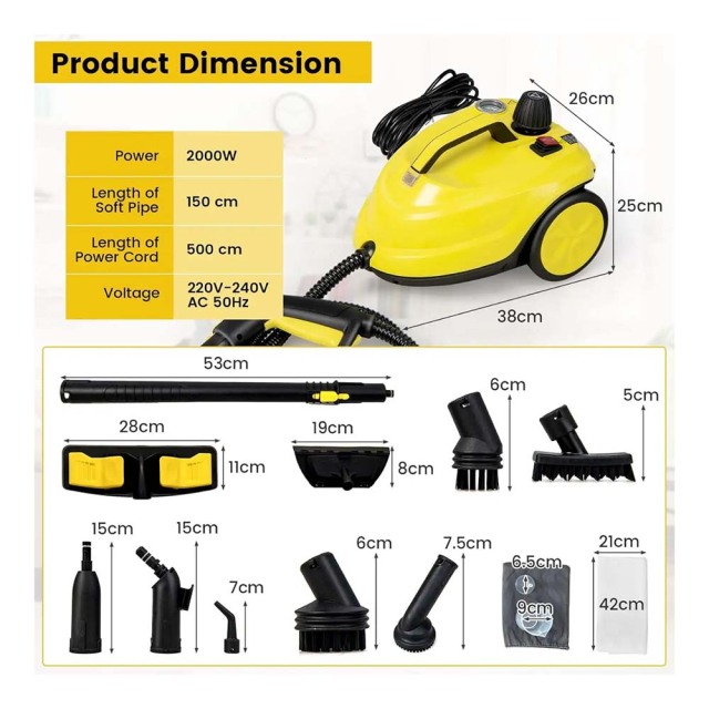High Pressure Multi-purpose Steam Cleaner Ikono IK-8620 OEM Supply,Ikono Cleaning Appliance,5Bar Steam Cleaner IK-8620 360° Rotating Brush 2L Stainless Tank OEM