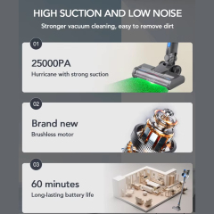 Vacuum Cleaner Brushless High-Suction Ikono IK-VC600B OEM Supply,Ikono Cleaning Appliance,300W Brushless Cordless Vacuum 25KPa Suction For Pet Hair