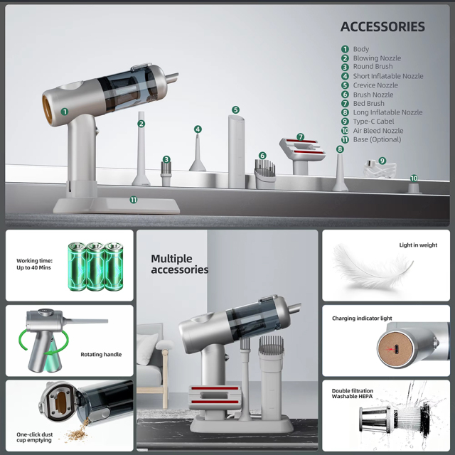 Cordless Car Vacuum Cleaner 18kPa Multi-Nozzles Ikono Ik-015k OEM Supply,Ikono Cleaning Appliance,120W 18KPa 4-in-1 Handheld Wireless Car Vacuum Cleaner