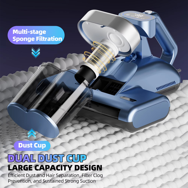Electric Mattress Bed Vacuum Ultrasonic Cleaner Dust Mite Sensor Remover Dry Cyclone Technology UV Light Portable Handheld,Ikono Cleaning Appliance,Digital Display Ultrasonic UV Mattress Dust Mite Vacuum Cleaner