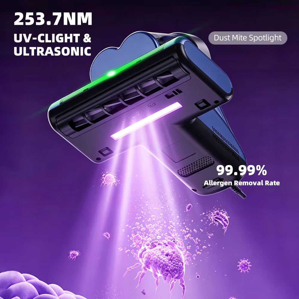 Electric Mattress Bed Vacuum Ultrasonic Cleaner Dust Mite Sensor Remover Dry Cyclone Technology UV Light Portable Handheld,Ikono Cleaning Appliance,Digital Display Ultrasonic UV Mattress Dust Mite Vacuum Cleaner