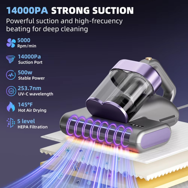 Mattress Vacuum Cleaner With Ultraviolet Uv Light Ikono IK-MVC307 Wholesale,Ikono Cleaning Appliance,500W 14Kpa Mattress Vacuum, UV-C Ultrasonic & Hot Air