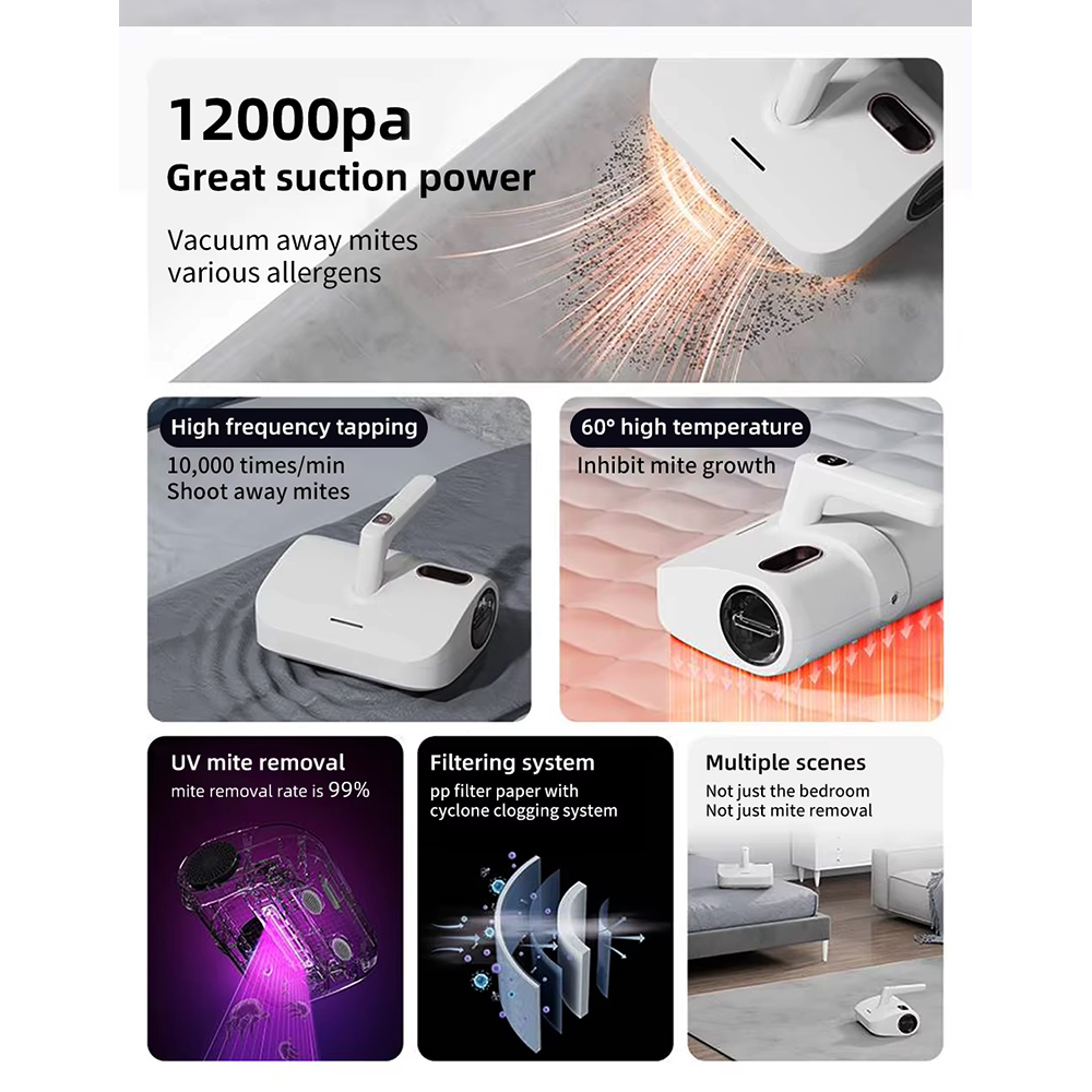 Dust Mite Controller 12000Pa UV Vacuum Cleaner for Mattress,Ikono Cleaning Appliance,400W 12kPa UV Light Dust Mite Controller HEPA Vacuum Cleaner