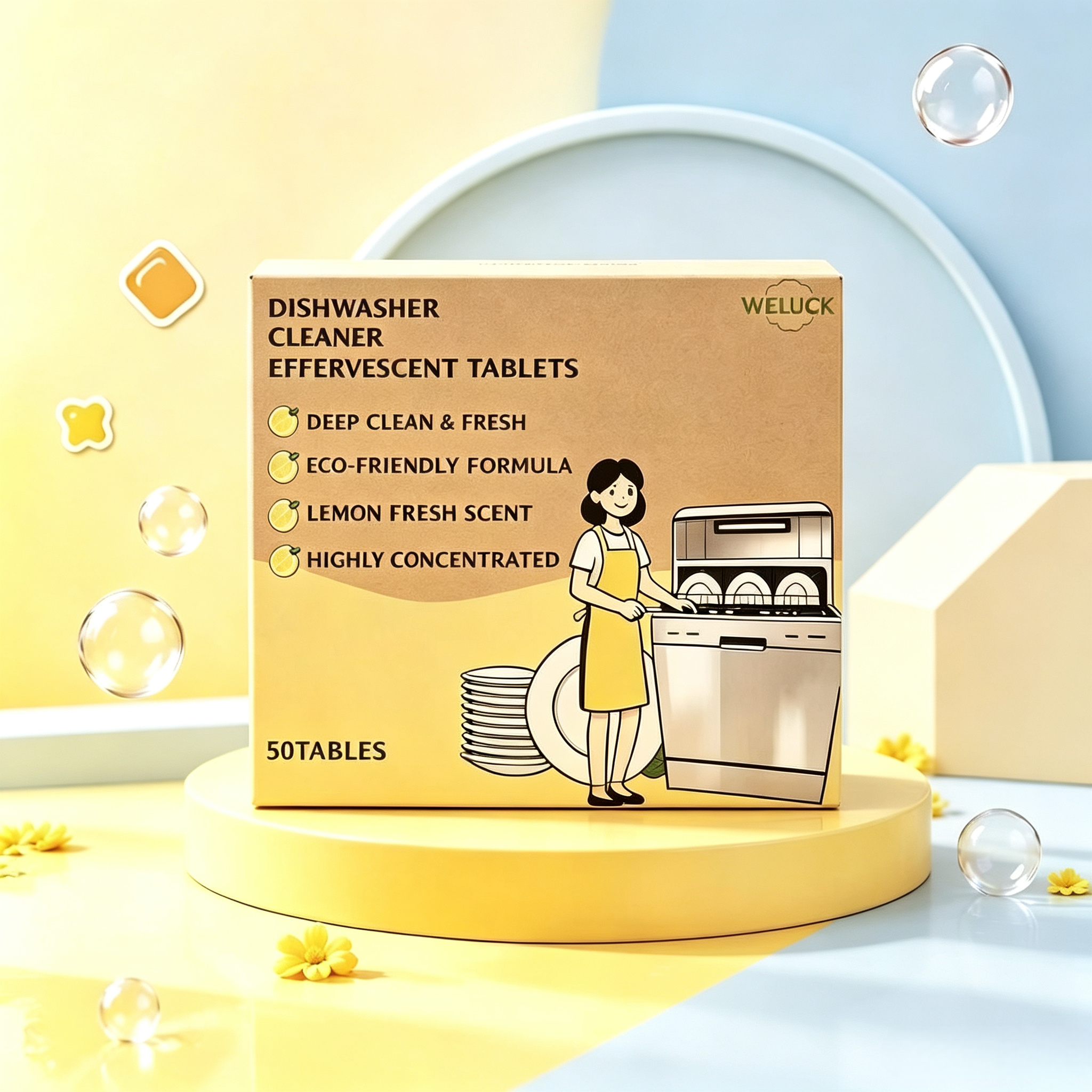 Dishwasher Cleaner Tablets 20 Tablets,gzxidi,WELUCK Dishwasher Cleaner Effervescent Tablets | Lemon Scent Dishwasher Tablets