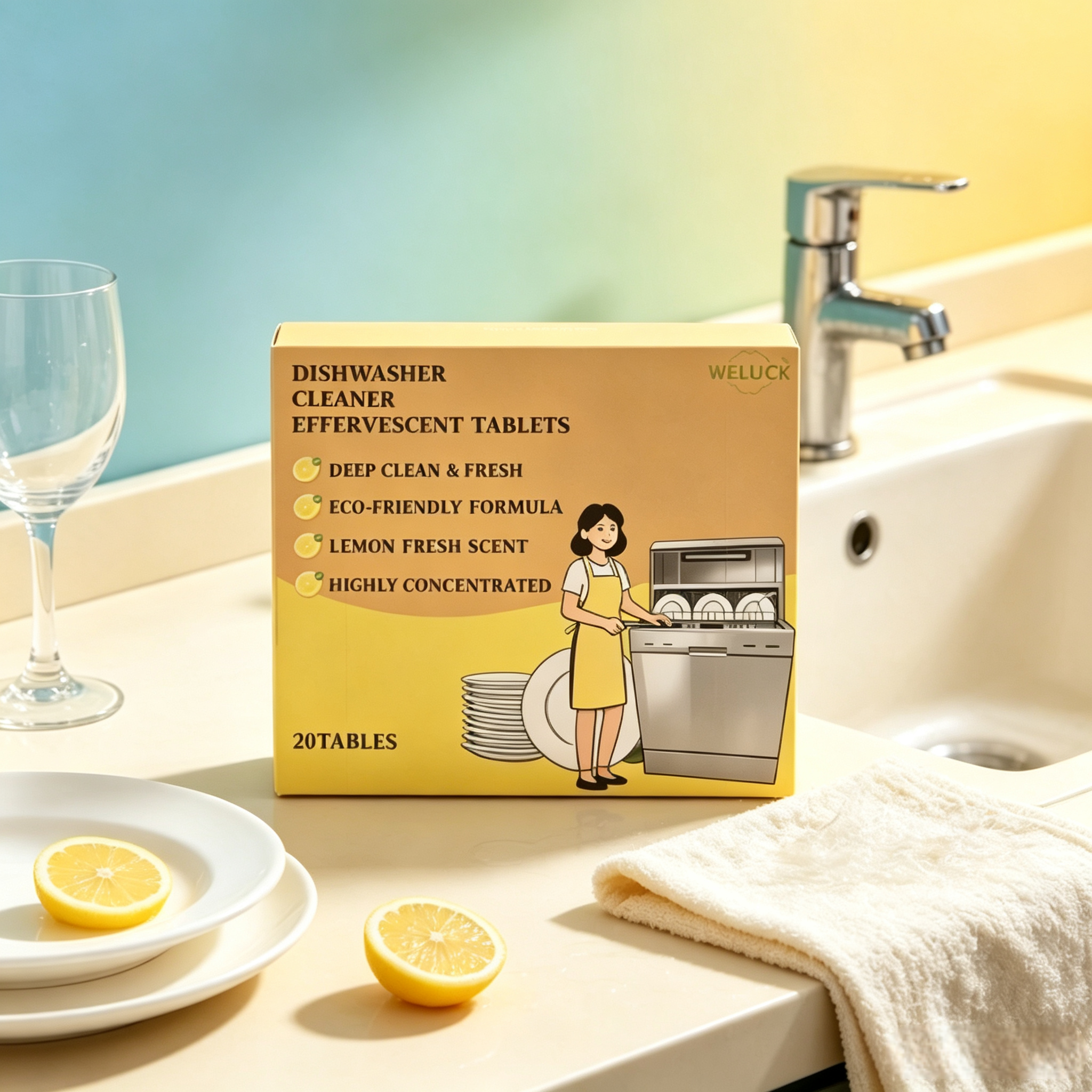 Dishwasher Cleaner Tablets 20 Tablets,gzxidi,WELUCK Dishwasher Cleaner Effervescent Tablets | Lemon Scent Dishwasher Tablets