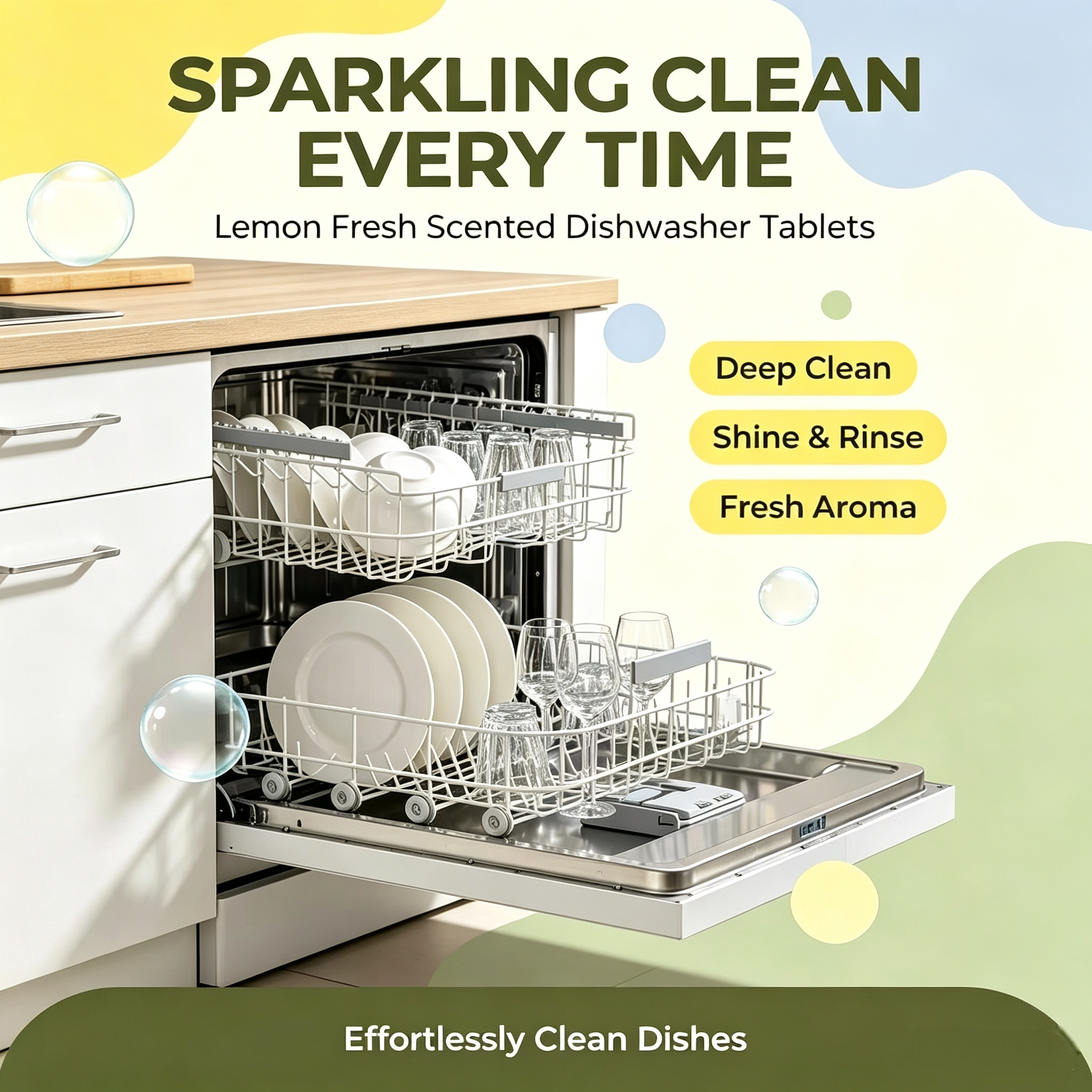 Dishwasher Cleaner Tablets 20 Tablets,gzxidi,WELUCK Dishwasher Cleaner Effervescent Tablets | Lemon Scent Dishwasher Tablets