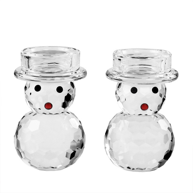 K9 Crystal Snowman Tealight Candle Holder Set of 2, Cute Faceted Glass Candlesticks for Holiday Home Decor & Healing Gift,www.kongzeglobal.com,K9 Crystal Snowman Tealight Candle Holder Set of 2, Cute Faceted Glass Candlesticks for Holiday Home Decor & Healing Gift-www.kongzeglobal.com