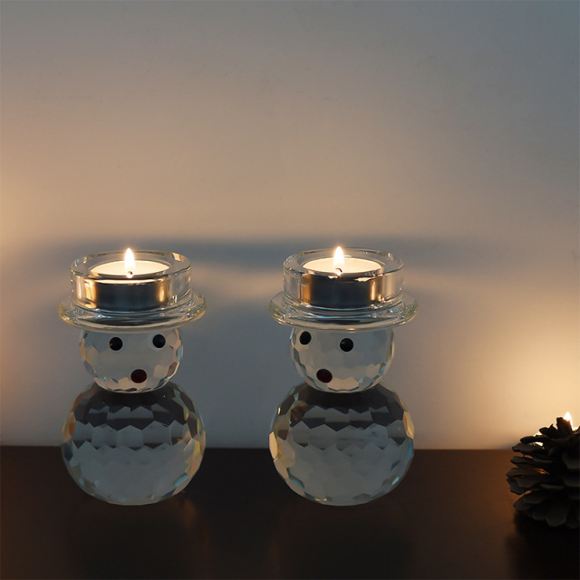 K9 Crystal Snowman Tealight Candle Holder Set of 2, Cute Faceted Glass Candlesticks for Holiday Home Decor & Healing Gift,www.kongzeglobal.com,K9 Crystal Snowman Tealight Candle Holder Set of 2, Cute Faceted Glass Candlesticks for Holiday Home Decor & Healing Gift-www.kongzeglobal.com