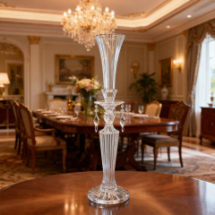 K9 Crystal Palace Style Taper Candle Holder, Tall Ornate Glass Candlestick for Wedding Home Decor & Healing Gift,www.kongzeglobal.com,K9 Crystal Palace Style Taper Candle Holder, Tall Ornate Glass Candlestick for Wedding Home Decor & Healing Gift-www.kongzeglobal.com
