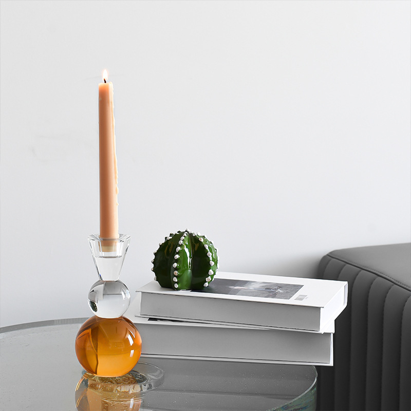 K9 Crystal & Amber Glass Taper Candle Holder, Minimalist Nordic Candlestick for Wedding Home Decor & Healing Gift,www.kongzeglobal.com,K9 Crystal & Amber Glass Taper Candle Holder, Minimalist Nordic Candlestick for Wedding Home Decor & Healing Gift-www.kongzeglobal.com