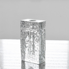 Glacier Textured K9 Crystal Square Vase, Minimalist Clear Glass Flower Vase for Home Table Decor & Blessing Gift,www.kongzeglobal.com,Glacier Textured K9 Crystal Square Vase, Minimalist Clear Glass Flower Vase for Home Table Decor & Blessing Gift-www.kongzeglobal.com