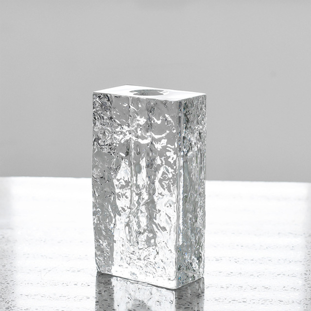 Glacier Textured K9 Crystal Square Vase, Minimalist Clear Glass Flower Vase for Home Table Decor & Blessing Gift,www.kongzeglobal.com,Glacier Textured K9 Crystal Square Vase, Minimalist Clear Glass Flower Vase for Home Table Decor & Blessing Gift-www.kongzeglobal.com