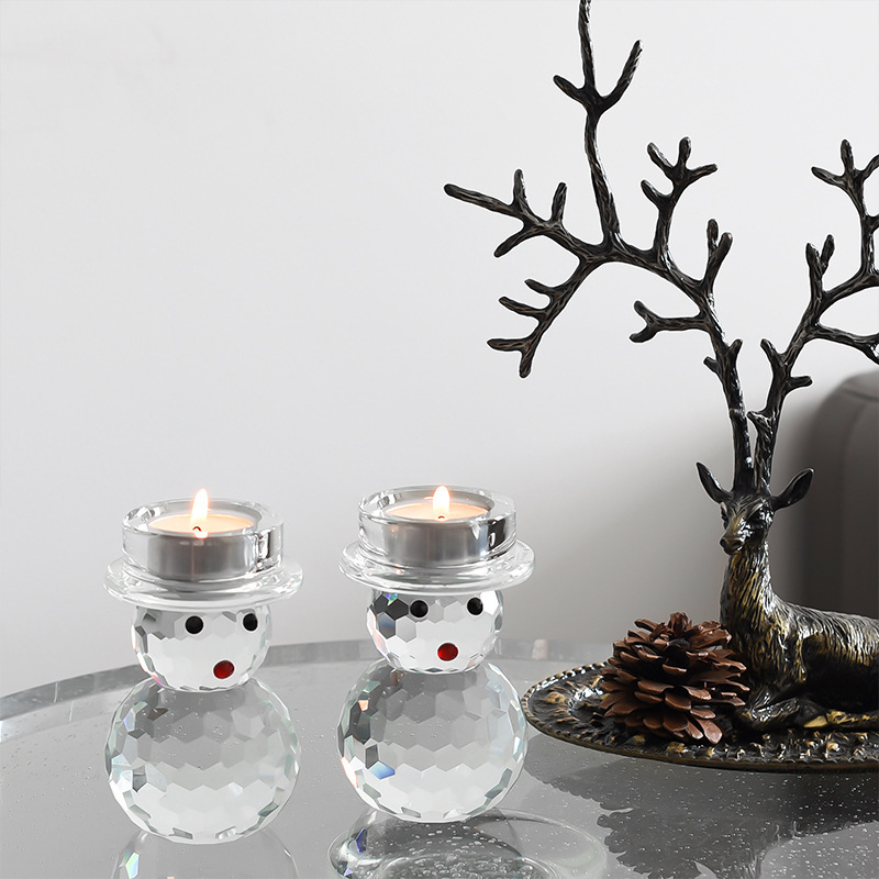 K9 Crystal Snowman Tealight Candle Holder Set of 2, Cute Faceted Glass Candlesticks for Holiday Home Decor & Healing Gift,www.kongzeglobal.com,K9 Crystal Snowman Tealight Candle Holder Set of 2, Cute Faceted Glass Candlesticks for Holiday Home Decor & Healing Gift-www.kongzeglobal.com