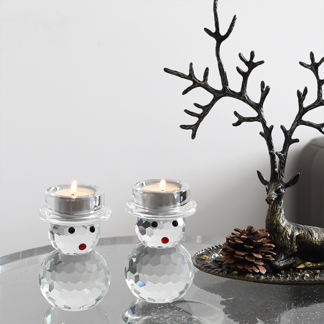 K9 Crystal Snowman Tealight Candle Holder Set of 2, Cute Faceted Glass Candlesticks for Holiday Home Decor & Healing Gift,www.kongzeglobal.com,K9 Crystal Snowman Tealight Candle Holder Set of 2, Cute Faceted Glass Candlesticks for Holiday Home Decor & Healing Gift-www.kongzeglobal.com