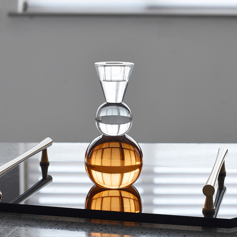 K9 Crystal & Amber Glass Taper Candle Holder, Minimalist Nordic Candlestick for Wedding Home Decor & Healing Gift,www.kongzeglobal.com,K9 Crystal & Amber Glass Taper Candle Holder, Minimalist Nordic Candlestick for Wedding Home Decor & Healing Gift-www.kongzeglobal.com