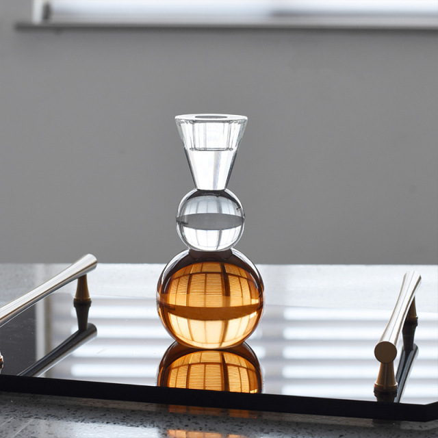 K9 Crystal & Amber Glass Taper Candle Holder, Minimalist Nordic Candlestick for Wedding Home Decor & Healing Gift,www.kongzeglobal.com,K9 Crystal & Amber Glass Taper Candle Holder, Minimalist Nordic Candlestick for Wedding Home Decor & Healing Gift-www.kongzeglobal.com