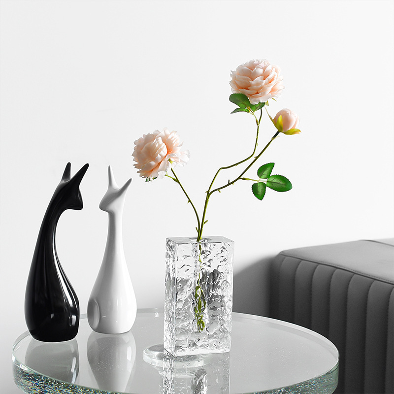 Glacier Textured K9 Crystal Square Vase, Minimalist Clear Glass Flower Vase for Home Table Decor & Blessing Gift,www.kongzeglobal.com,Glacier Textured K9 Crystal Square Vase, Minimalist Clear Glass Flower Vase for Home Table Decor & Blessing Gift-www.kongzeglobal.com