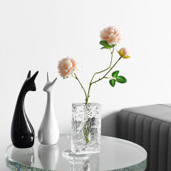 Glacier Textured K9 Crystal Square Vase, Minimalist Clear Glass Flower Vase for Home Table Decor & Blessing Gift,www.kongzeglobal.com,Glacier Textured K9 Crystal Square Vase, Minimalist Clear Glass Flower Vase for Home Table Decor & Blessing Gift-www.kongzeglobal.com