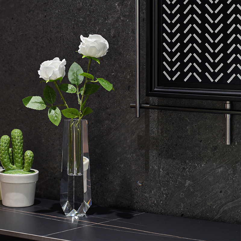 Slender Faceted K9 Crystal Flower Vase, Minimalist Clear Glass Vase for Wedding Living Room Table Decor & Premium Gift,www.kongzeglobal.com,Slender Faceted K9 Crystal Flower Vase, Minimalist Clear Glass Vase for Wedding Living Room Table Decor & Premium Gift-www.kongzeglobal.com