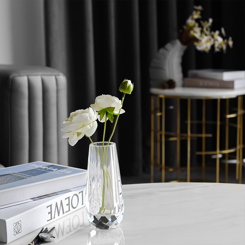 Taper Textured K9 Crystal Flower Vase, Clear Glass Minimalist Vase for Dried Fresh Flower Home Table Decor & Luxury Gift,www.kongzeglobal.com,Taper Textured K9 Crystal Flower Vase, Clear Glass Minimalist Vase for Dried Fresh Flower Home Table Decor & Luxury Gift-www.kongzeglobal.com