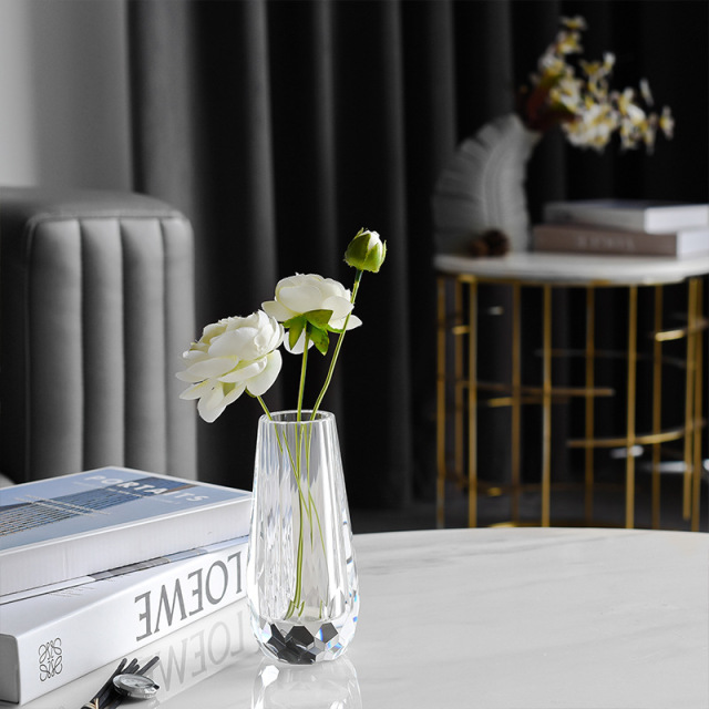 Taper Textured K9 Crystal Flower Vase, Clear Glass Minimalist Vase for Dried Fresh Flower Home Table Decor & Luxury Gift,www.kongzeglobal.com,Taper Textured K9 Crystal Flower Vase, Clear Glass Minimalist Vase for Dried Fresh Flower Home Table Decor & Luxury Gift-www.kongzeglobal.com