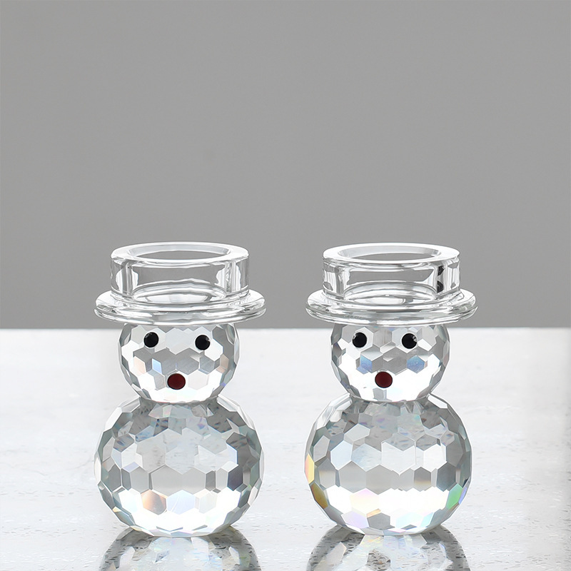 K9 Crystal Snowman Tealight Candle Holder Set of 2, Cute Faceted Glass Candlesticks for Holiday Home Decor & Healing Gift,www.kongzeglobal.com,K9 Crystal Snowman Tealight Candle Holder Set of 2, Cute Faceted Glass Candlesticks for Holiday Home Decor & Healing Gift-www.kongzeglobal.com
