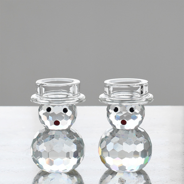 K9 Crystal Snowman Tealight Candle Holder Set of 2, Cute Faceted Glass Candlesticks for Holiday Home Decor & Healing Gift,www.kongzeglobal.com,K9 Crystal Snowman Tealight Candle Holder Set of 2, Cute Faceted Glass Candlesticks for Holiday Home Decor & Healing Gift-www.kongzeglobal.com