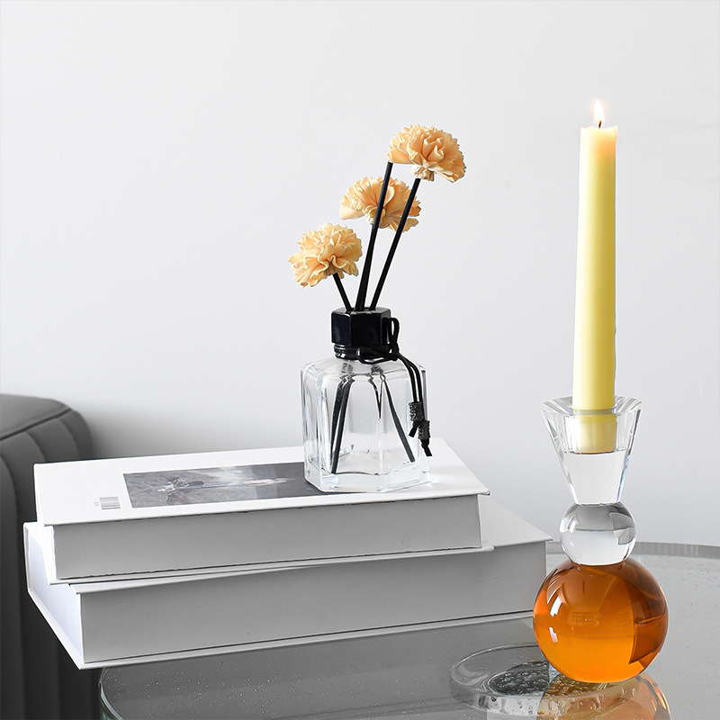 K9 Crystal & Amber Glass Taper Candle Holder, Minimalist Nordic Candlestick for Wedding Home Decor & Healing Gift,www.kongzeglobal.com,K9 Crystal & Amber Glass Taper Candle Holder, Minimalist Nordic Candlestick for Wedding Home Decor & Healing Gift-www.kongzeglobal.com