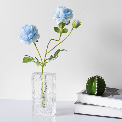 Glacier Textured K9 Crystal Square Vase, Minimalist Clear Glass Flower Vase for Home Table Decor & Blessing Gift,www.kongzeglobal.com,Glacier Textured K9 Crystal Square Vase, Minimalist Clear Glass Flower Vase for Home Table Decor & Blessing Gift-www.kongzeglobal.com