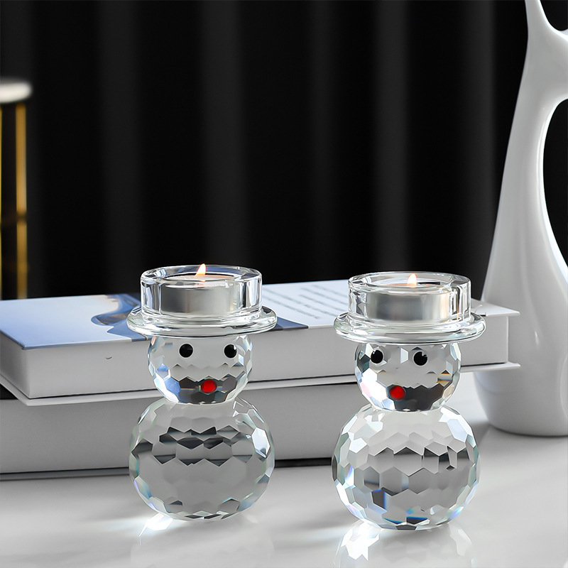 K9 Crystal Snowman Tealight Candle Holder Set of 2, Cute Faceted Glass Candlesticks for Holiday Home Decor & Healing Gift,www.kongzeglobal.com,K9 Crystal Snowman Tealight Candle Holder Set of 2, Cute Faceted Glass Candlesticks for Holiday Home Decor & Healing Gift-www.kongzeglobal.com