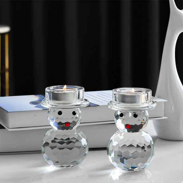 K9 Crystal Snowman Tealight Candle Holder Set of 2, Cute Faceted Glass Candlesticks for Holiday Home Decor & Healing Gift,www.kongzeglobal.com,K9 Crystal Snowman Tealight Candle Holder Set of 2, Cute Faceted Glass Candlesticks for Holiday Home Decor & Healing Gift-www.kongzeglobal.com