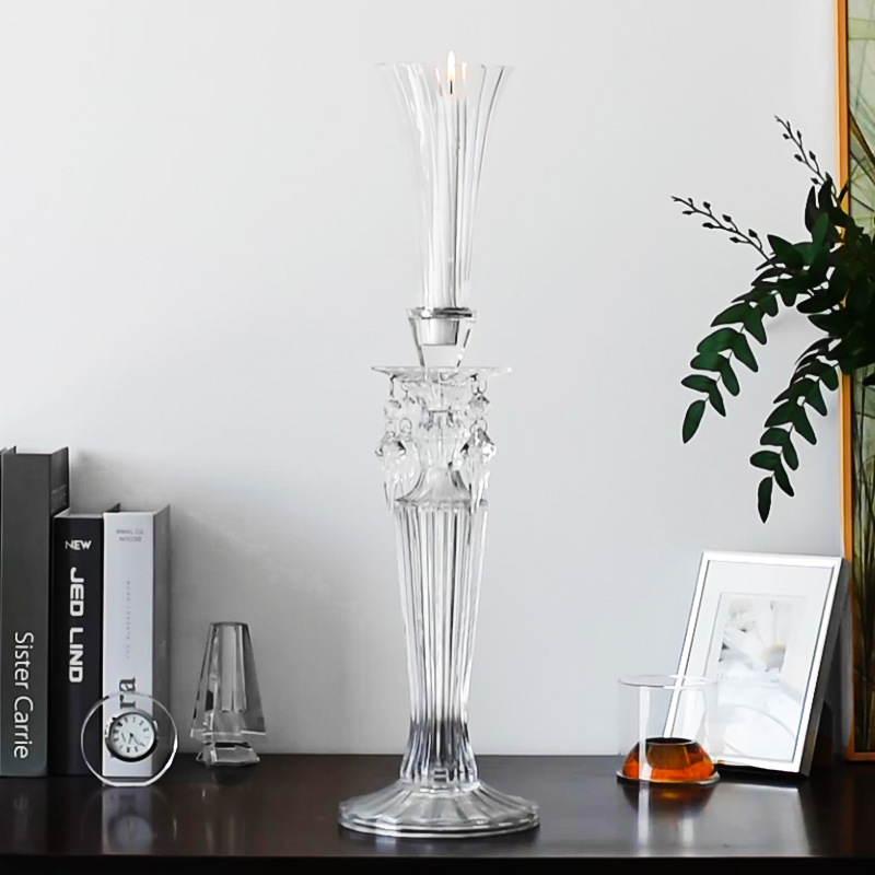K9 Crystal Palace Style Taper Candle Holder, Tall Ornate Glass Candlestick for Wedding Home Decor & Healing Gift,www.kongzeglobal.com,K9 Crystal Palace Style Taper Candle Holder, Tall Ornate Glass Candlestick for Wedding Home Decor & Healing Gift-www.kongzeglobal.com