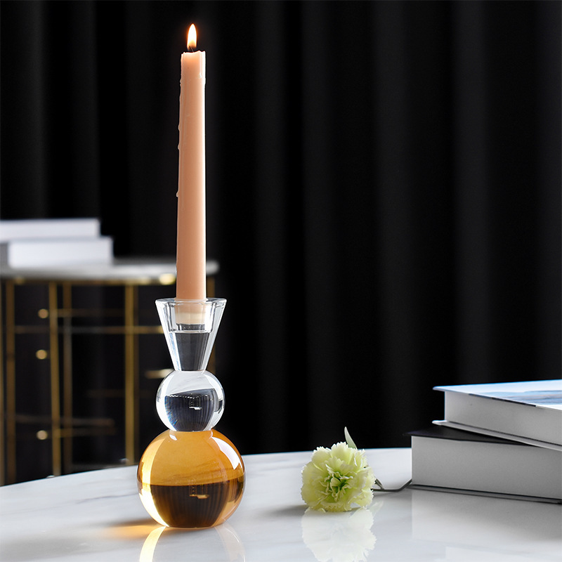 K9 Crystal & Amber Glass Taper Candle Holder, Minimalist Nordic Candlestick for Wedding Home Decor & Healing Gift,www.kongzeglobal.com,K9 Crystal & Amber Glass Taper Candle Holder, Minimalist Nordic Candlestick for Wedding Home Decor & Healing Gift-www.kongzeglobal.com