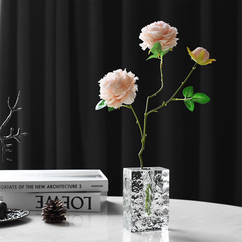 Glacier Textured K9 Crystal Square Vase, Minimalist Clear Glass Flower Vase for Home Table Decor & Blessing Gift,www.kongzeglobal.com,Glacier Textured K9 Crystal Square Vase, Minimalist Clear Glass Flower Vase for Home Table Decor & Blessing Gift-www.kongzeglobal.com