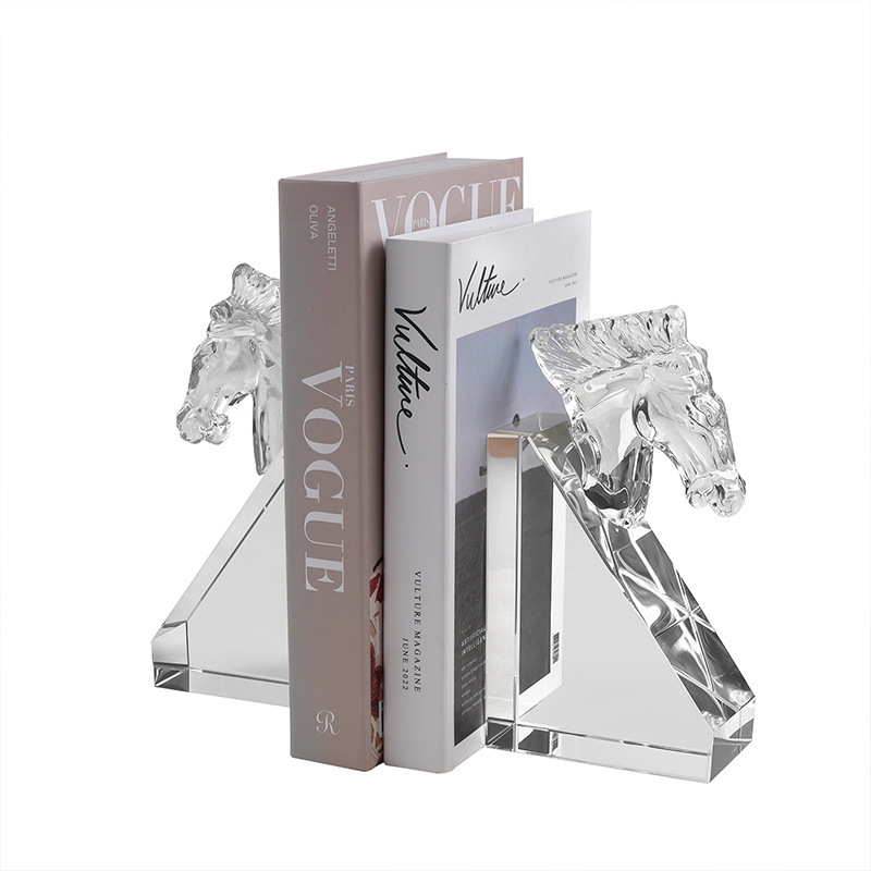 Pair K9 Crystal Horse Head Bookends, Luxury European Style Book Stopper for Study Office Table Decor & Career Blessing Gift,www.kongzeglobal.com,Pair K9 Crystal Horse Head Bookends, Luxury European Style Book Stopper for Study Office Table Decor & Career Blessing Gift-www.kongzeglobal.com