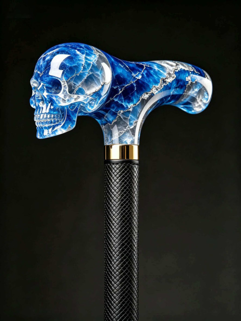 Crystal skull cane handle, luxurious K9 crystal cane head, leather wrapped shaft, suitable for men's decoration and collecting gifts,www.kongzeglobal.com,Crystal skull cane handle, luxurious K9 crystal cane head, leather wrapped shaft, suitable for men's decoration and collecting gifts-www.kongzeglobal.com