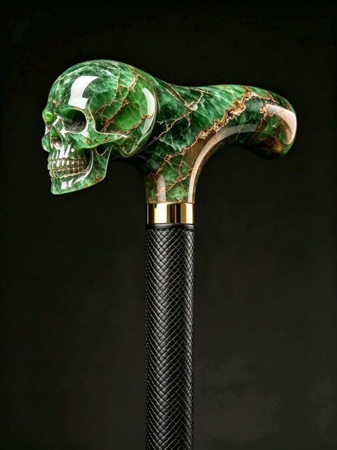 Crystal skull cane handle, luxurious K9 crystal cane head, leather wrapped shaft, suitable for men's decoration and collecting gifts,www.kongzeglobal.com,Crystal skull cane handle, luxurious K9 crystal cane head, leather wrapped shaft, suitable for men's decoration and collecting gifts-www.kongzeglobal.com